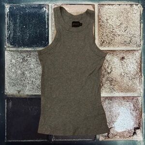 Grey Ribbed High Neck Tank top - WSLY